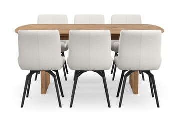 Richeto Spisegruppe 180 cm med 6 Mora Snurrestoler - Naturlig finish/Lys beige - Møbler - Bord - Spisegruppe