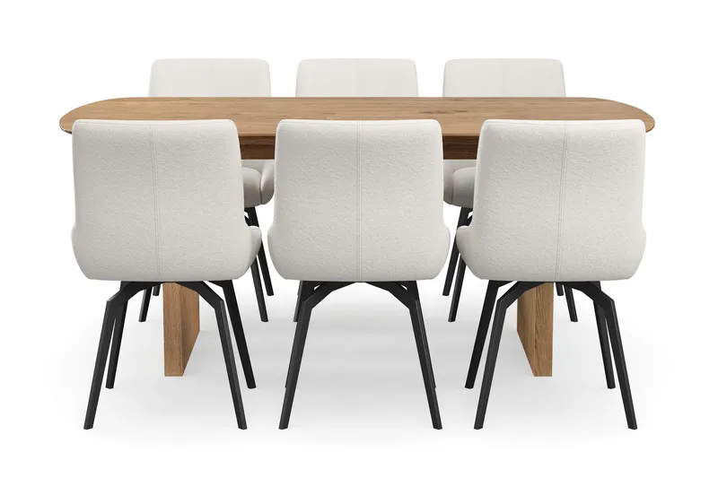 Richeto spisegruppe 180 cm med 6 Mora snurrestoler - Naturlig finish/lysbeige - Møbler - Bord - Spisegruppe