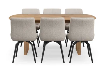 Richeto spisegruppe 180 cm med 6 Mora snurrestoler - Naturlig finish/mørkbeige - Møbler - Bord - Spisegruppe