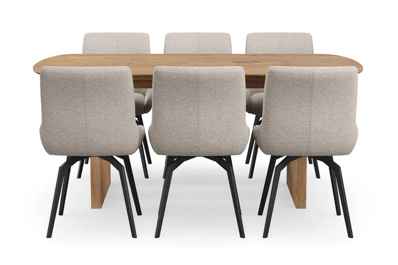 Richeto spisegruppe 180 cm med 6 Mora snurrestoler - Naturlig finish/mørkbeige - Møbler - Bord - Spisegruppe