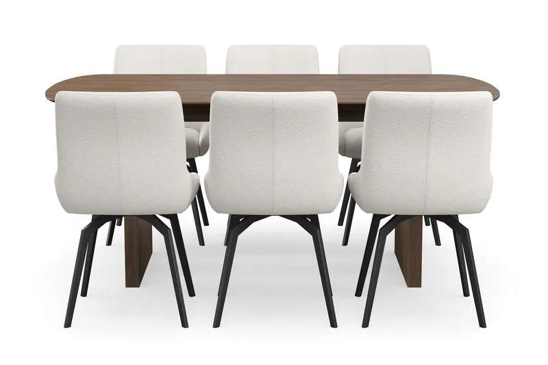 Richeto Spisegruppe 180 cm med 6 Mora Snurrestoler - Røkt eik/Lys beige - Møbler - Bord - Spisegruppe