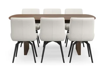 Richeto spisegruppe 180 cm med 6 Mora snurrestoler - Røkt eik/lysbeige - Møbler - Bord - Spisegruppe