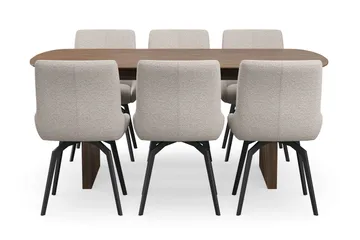 Richeto Spisegruppe 180 cm med 6 Mora Snurrestoler - Røkt eik/Mørk beige - Møbler - Bord - Spisegruppe