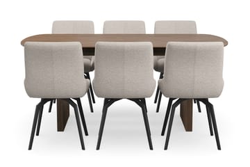 Richeto Spisegruppe 180 cm med 6 Mora Snurrestoler - Røkt eik/Mørk beige - Møbler - Bord - Spisegruppe