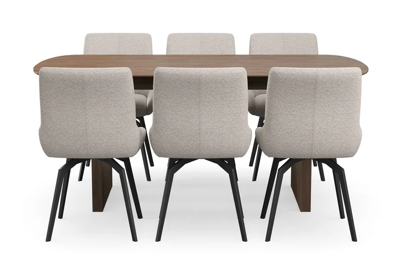 Richeto spisegruppe 180 cm med 6 Mora snurrestoler - Røkt eik/mørkbeige - Møbler - Bord - Spisegruppe