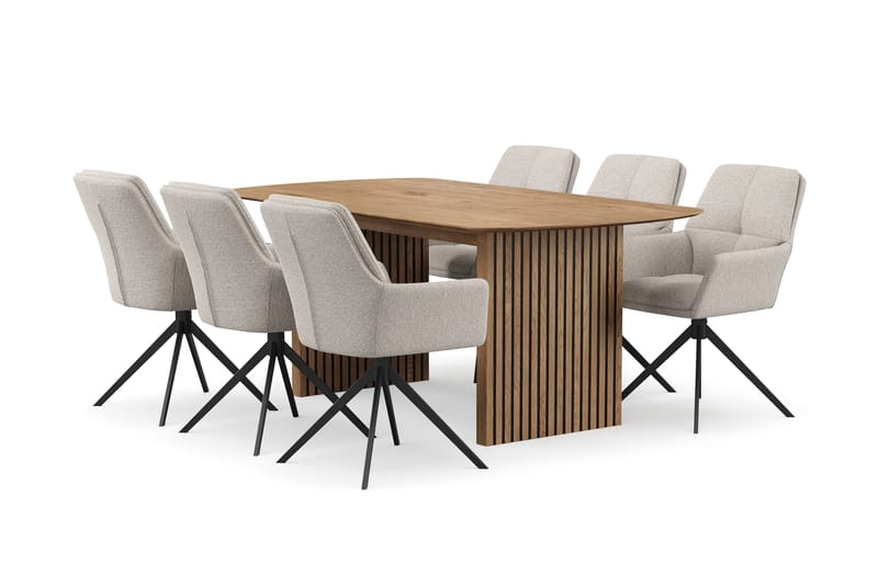 Richeto spisegruppe 180 cm med 6 Torsby snurrestoler, Eik
