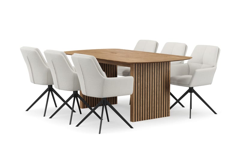 Richeto Spisegruppe 180 cm med 6 Torsby Snurrestoler - Naturlig finish/Lys beige - Møbler - Bord - Spisegruppe