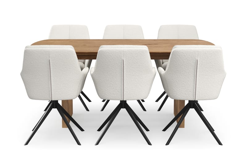 Richeto Spisegruppe 180 cm med 6 Torsby Snurrestoler - Naturlig finish/Lys beige - Møbler - Bord - Spisegruppe