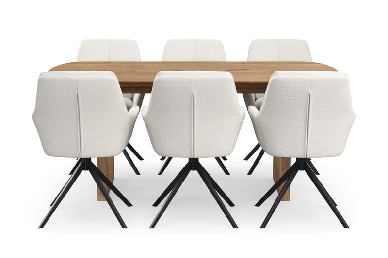 Richeto spisegruppe 180 cm med 6 Torsby snurrestoler - Naturlig finish/lysbeige - Møbler - Bord - Spisegruppe