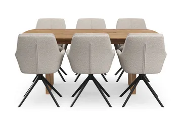 Richeto Spisegruppe 180 cm med 6 Torsby Snurrestoler - Naturlig finish/Mørk beige - Møbler - Bord - Spisegruppe