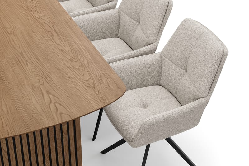 Richeto Spisegruppe 180 cm med 6 Torsby Snurrestoler - Naturlig finish/Mørk beige - Møbler - Bord - Spisegruppe