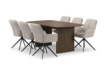 Richeto spisegruppe 180 cm med 6 Torsby snurrestoler - Røkt eik - Møbler - Bord - Spisegruppe