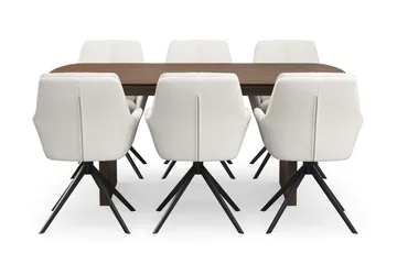 Richeto spisegruppe 180 cm med 6 Torsby snurrestoler - Røkt eik/lysbeige - Møbler - Bord - Spisegruppe