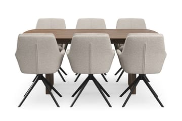 Richeto Spisegruppe 180 cm med 6 Torsby Snurrestoler - Røkt eik/Mørk beige - Møbler - Bord - Spisegruppe