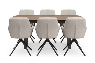 Richeto Spisegruppe 180 cm med 6 Torsby Snurrestoler - Røkt eik/Mørk beige - Møbler - Bord - Spisegruppe