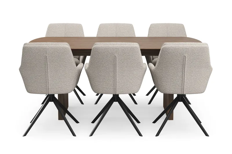 Richeto Spisegruppe 180 cm med 6 Torsby Snurrestoler - Røkt eik/Mørk beige - Møbler - Bord - Spisegruppe