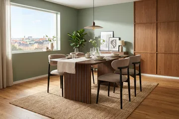 Richeto Spisegruppe 180 cm Røkt eik med 4 Molly Spisestoler - Røkt eik/Svart/Greige - Møbler - Bord - Spisegruppe