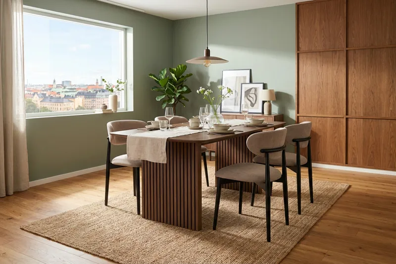 Richeto Spisegruppe 180 cm Røkt eik med 4 Molly Spisestoler - Røkt eik/Svart/Greige - Møbler - Bord - Spisegruppe