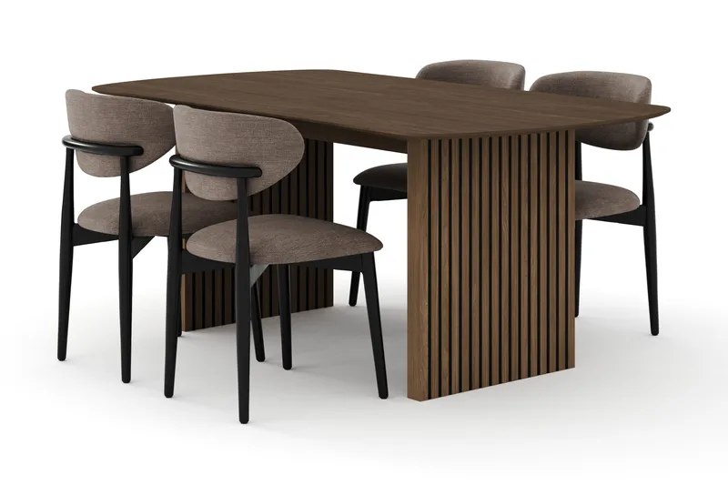 Richeto Spisegruppe 180 cm Røkt eik med 4 Molly Spisestoler, Røkt eik/Svart/Greige