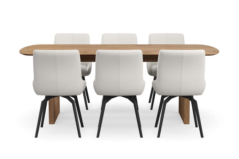 Richeto Spisegruppe 210 cm med 6 Mora Snurrestoler - Naturlig finish/Lys beige - Møbler - Bord - Spisegruppe