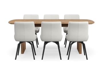 Richeto Spisegruppe 210 cm med 6 Mora Snurrestoler - Naturlig finish/Lys beige - Møbler - Bord - Spisegruppe