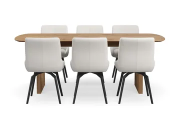 Richeto spisegruppe 210 cm med 6 Mora snurrestoler - Naturlig finish/lysbeige - Møbler - Bord - Spisegruppe