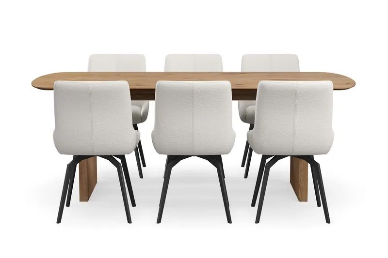 Richeto spisegruppe 210 cm med 6 Mora snurrestoler - Naturlig finish/lysbeige - Møbler - Bord - Spisegruppe
