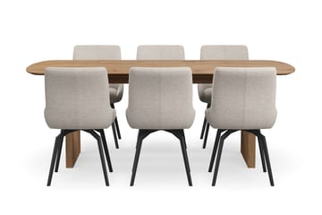 Richeto Spisegruppe 210 cm med 6 Mora Snurrestoler - Naturlig finish/Mørk beige - Møbler - Bord - Spisegruppe