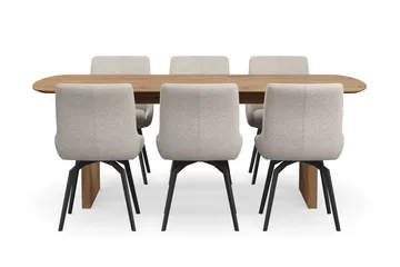Richeto spisegruppe 210 cm med 6 Mora snurrestoler - Naturlig finish/mørkbeige - Møbler - Bord - Spisegruppe