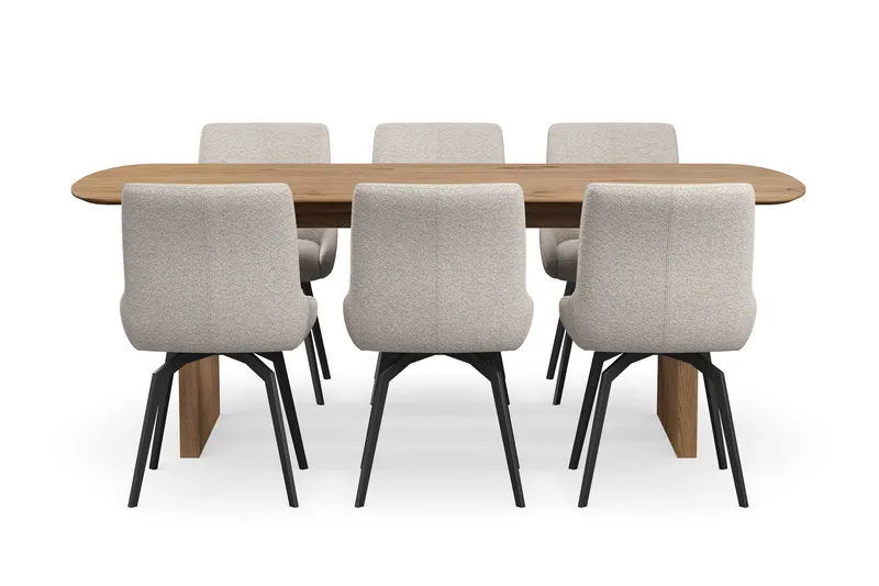 Richeto spisegruppe 210 cm med 6 Mora snurrestoler - Naturlig finish/mørkbeige - Møbler - Bord - Spisegruppe