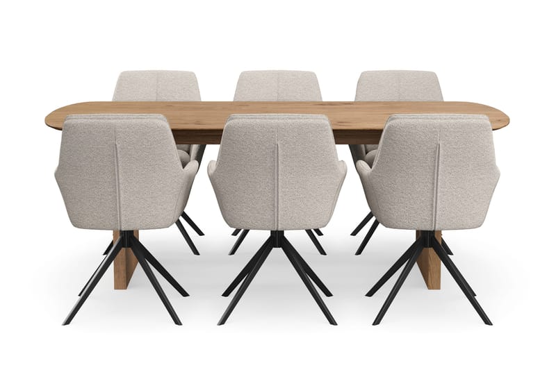 Richeto spisegruppe 210 cm med 6 Torsby snurrestoler - Eik - Møbler - Bord - Spisegruppe