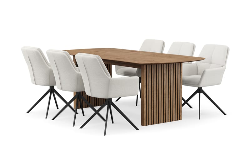 Richeto Spisegruppe 210 cm med 6 Torsby Snurrestoler - Naturlig finish/Lys beige - Møbler - Bord - Spisegruppe