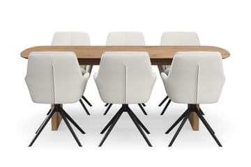 Richeto Spisegruppe 210 cm med 6 Torsby Snurrestoler - Naturlig finish/Lys beige - Møbler - Bord - Spisegruppe