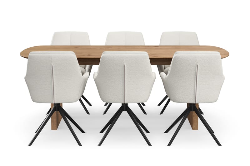 Richeto Spisegruppe 210 cm med 6 Torsby Snurrestoler - Naturlig finish/Lys beige - Møbler - Bord - Spisegruppe