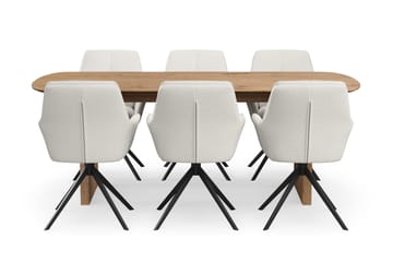 Richeto spisegruppe 210 cm med 6 Torsby snurrestoler - Naturlig finish/lysbeige - Møbler - Bord - Spisegruppe