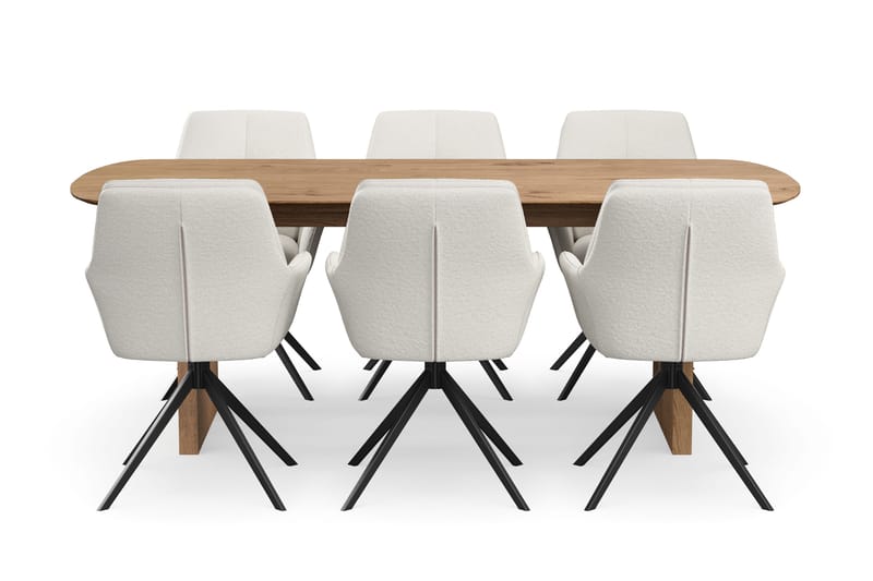 Richeto spisegruppe 210 cm med 6 Torsby snurrestoler - Naturlig finish/lysbeige - Møbler - Bord - Spisegruppe