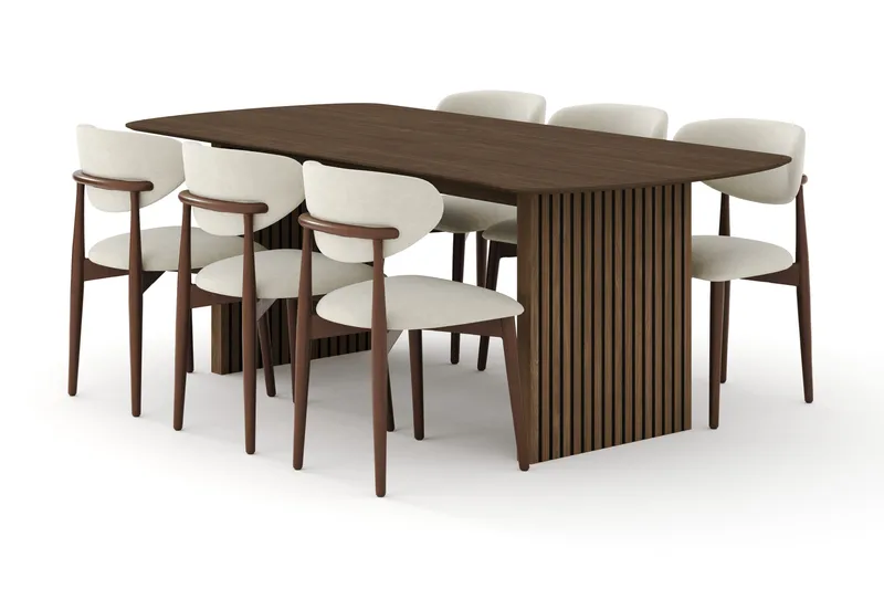 Richeto Spisegruppe 210 cm Røkt eik med 6 Molly Spisestoler, Røkt eik/Beige