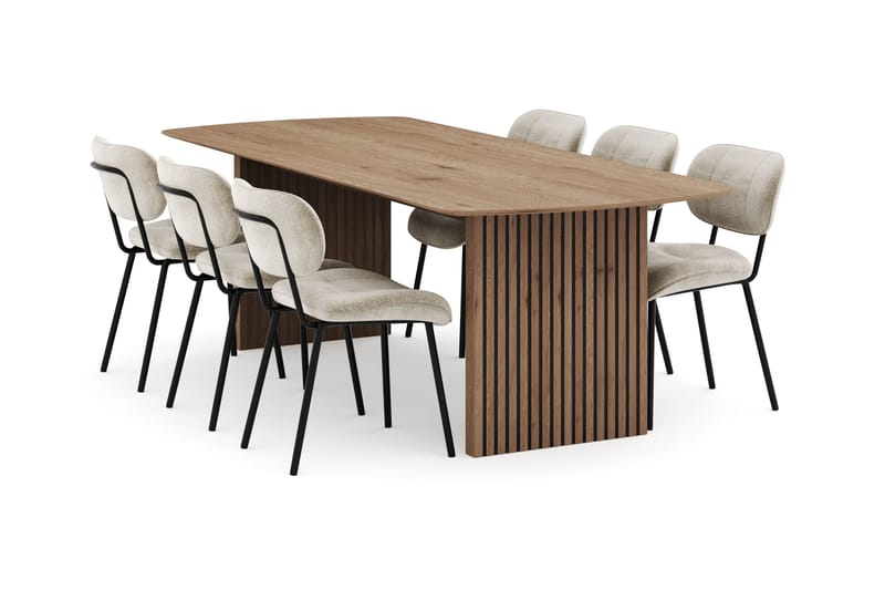 Richeto Spisegruppe 240 cm med 6 Cyana Spisestoler, Naturlig finish