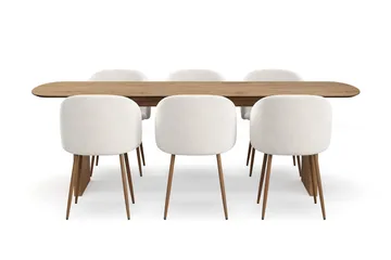 Richeto spisegruppe 240 cm med 6 Greya spisestoler med armlener - Røkt eik/Hvit bouclé - Møbler - Bord - Spisegruppe