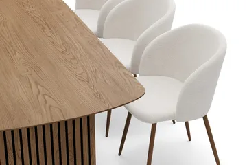 Richeto spisegruppe 240 cm med 6 Greya spisestoler med armlener - Røkt eik/Hvit bouclé - Møbler - Bord - Spisegruppe