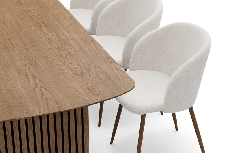 Richeto spisegruppe 240 cm med 6 Greya spisestoler med armlener - Røkt eik/Hvit bouclé - Møbler - Bord - Spisegruppe