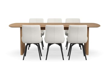 Richeto Spisegruppe 240 cm med 6 Mora Snurrestoler - Naturlig finish/Lys beige - Møbler - Bord - Spisegruppe