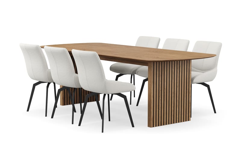Richeto Spisegruppe 240 cm med 6 Mora Snurrestoler - Naturlig finish/Lys beige - Møbler - Bord - Spisegruppe