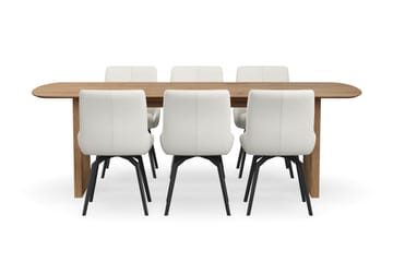 Richeto Spisegruppe 240 cm med 6 Mora Snurrestoler - Naturlig finish/Lys beige - Møbler - Bord - Spisegruppe