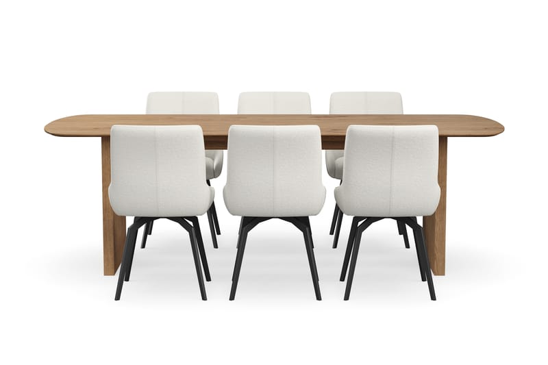 Richeto Spisegruppe 240 cm med 6 Mora Snurrestoler - Naturlig finish/Lys beige - Møbler - Bord - Spisegruppe