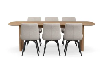 Richeto spisegruppe 240 cm med 6 Mora snurrestoler - Naturlig finish/mørkbeige - Møbler - Bord - Spisegruppe