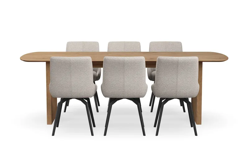 Richeto spisegruppe 240 cm med 6 Mora snurrestoler - Naturlig finish/mørkbeige - Møbler - Bord - Spisegruppe
