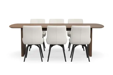 Richeto spisegruppe 240 cm med 6 Mora snurrestoler - Røkt eik/lysbeige - Møbler - Bord - Spisegruppe