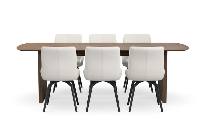 Richeto spisegruppe 240 cm med 6 Mora snurrestoler - Røkt eik/lysbeige - Møbler - Bord - Spisegruppe