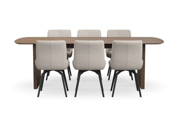 Richeto Spisegruppe 240 cm med 6 Mora Snurrestoler - Røkt eik/Mørk beige - Møbler - Bord - Spisegruppe